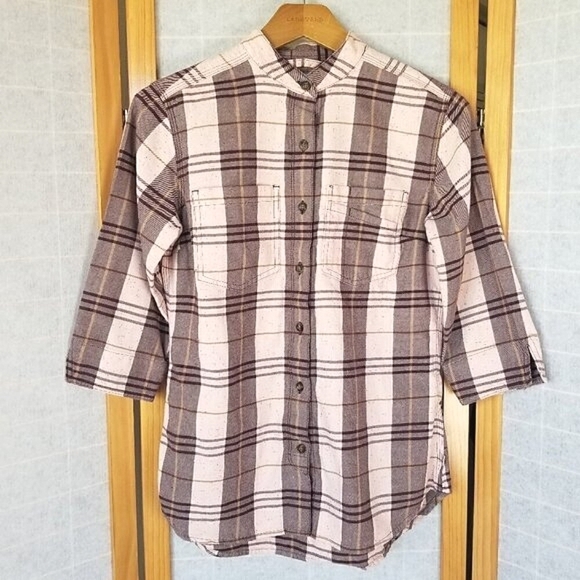 Woman's Carhartt Plaid Button Down Shirt Cotton 3/4 Sleeves Size Extra Small - Picture 1 of 9